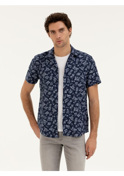 Erkek Lacivert Regular Fit Kısa Kollu Gömlek 50284428-VR033