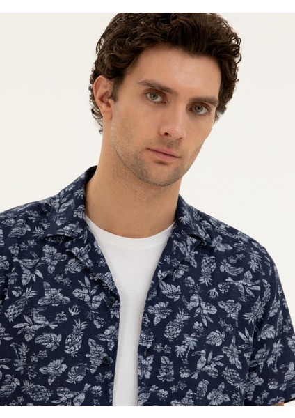 Erkek Lacivert Regular Fit Kısa Kollu Gömlek 50284428-VR033