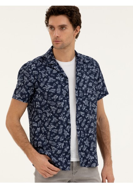 Erkek Lacivert Regular Fit Kısa Kollu Gömlek 50284428-VR033