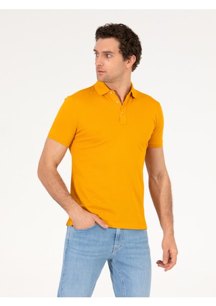Erkek Koyu Sarı Polo Yaka Slim Fit Basic Merserize T-shirt 50265364-VR094