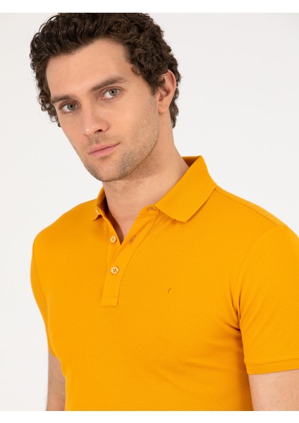 Erkek Koyu Sarı Polo Yaka Slim Fit Basic Merserize T-shirt 50265364-VR094