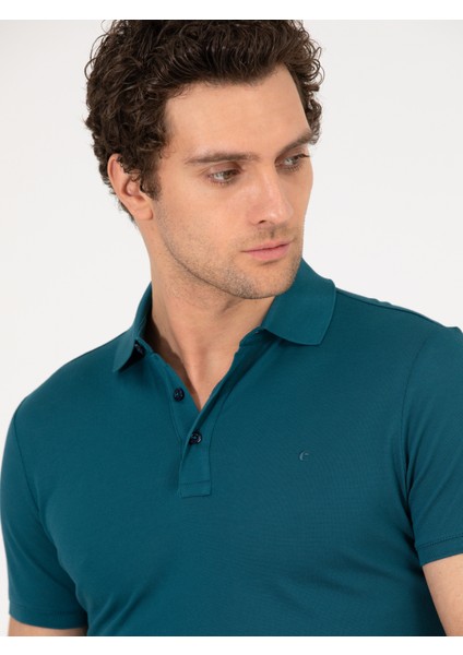 Erkek Zümrüt Polo Yaka Slim Fit Basic Merserize T-shirt 50265364-VR055