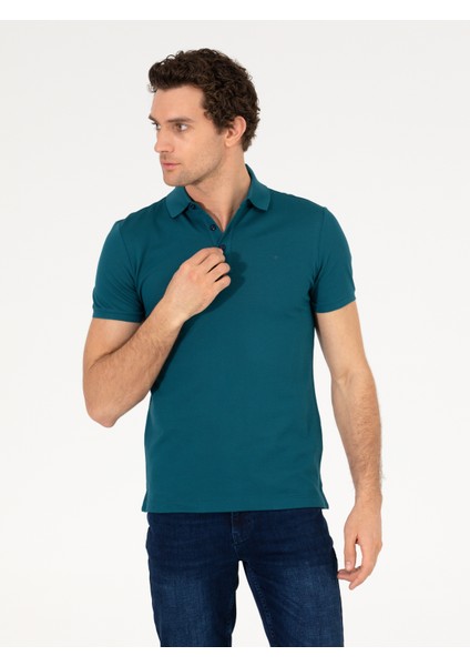 Erkek Zümrüt Polo Yaka Slim Fit Basic Merserize T-shirt 50265364-VR055