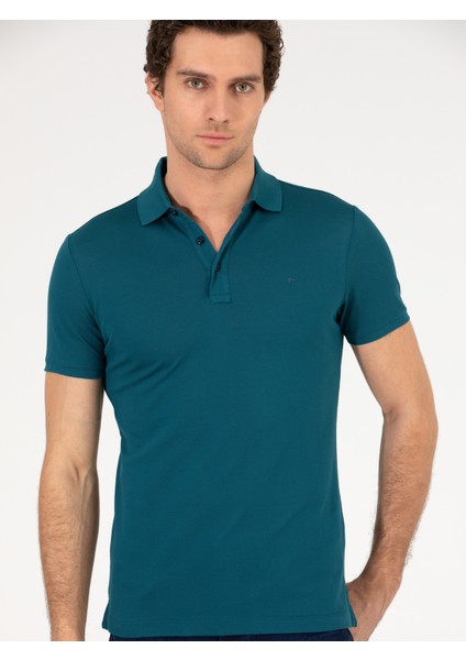 Erkek Zümrüt Polo Yaka Slim Fit Basic Merserize T-shirt 50265364-VR055