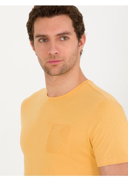 Erkek Hardal Bisiklet Yaka Slim Fit T-Shirt 50265869-VR072 fiyatları