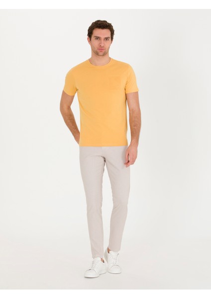 Erkek Hardal Bisiklet Yaka Slim Fit T-Shirt 50265869-VR072