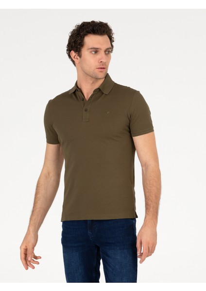 Erkek Haki Polo Yaka Slim Fit Basic Merserize T-shirt 50265364-VR027