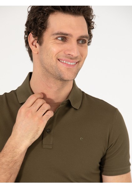 Erkek Haki Polo Yaka Slim Fit Basic Merserize T-shirt 50265364-VR027