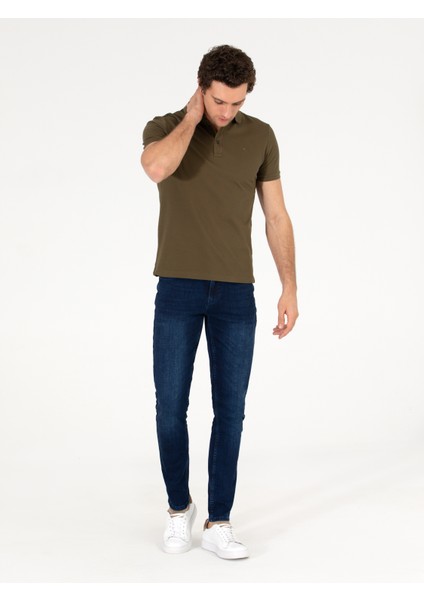 Erkek Haki Polo Yaka Slim Fit Basic Merserize T-shirt 50265364-VR027