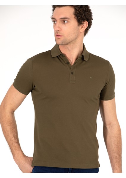 Erkek Haki Polo Yaka Slim Fit Basic Merserize T-shirt 50265364-VR027