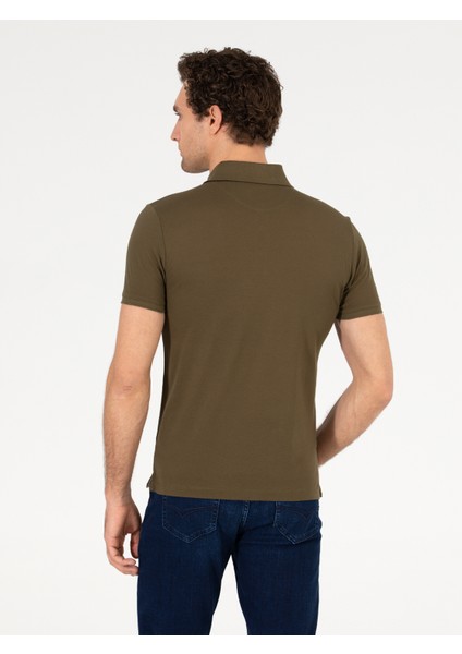 Erkek Haki Polo Yaka Slim Fit Basic Merserize T-shirt 50265364-VR027