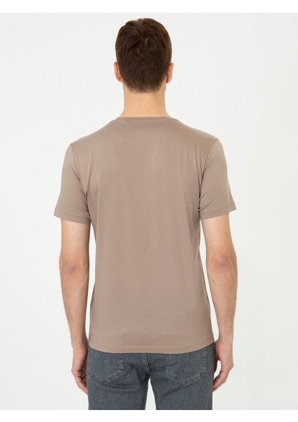 Erkek Vizon Bisiklet Yaka Slim Fit Basic Merserize T-shirt 50250321-VR052 modelleri