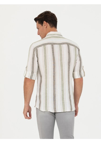 Erkek Haki Slim Fit %100 Keten Gömlek 50265480-VR027 indirimleri