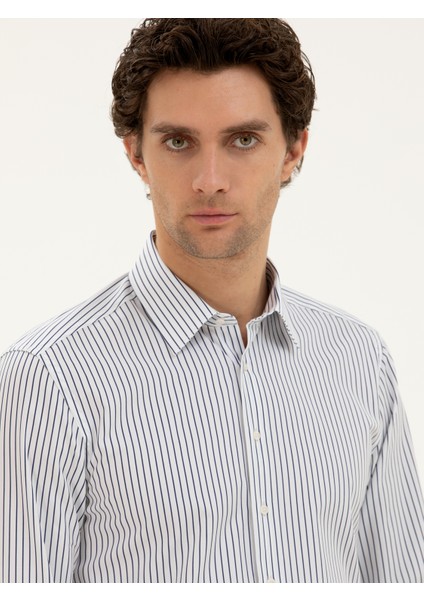 Erkek Lacivert Slim Fit Pamuk Çizgili Gömlek 50288628-VR033 fiyatları