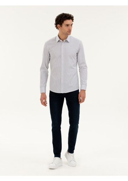 Erkek Lacivert Slim Fit Pamuk Çizgili Gömlek 50288628-VR033 fırsatları