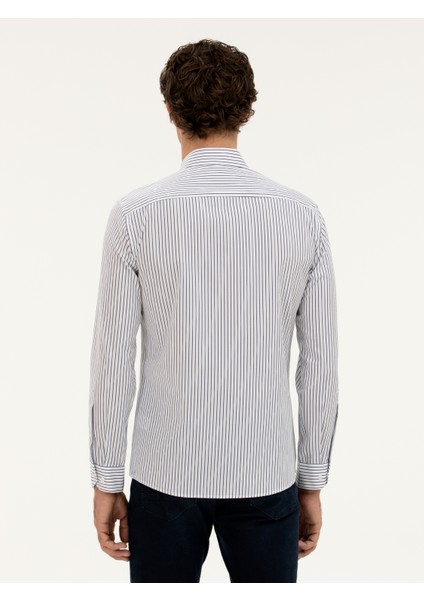 Erkek Lacivert Slim Fit Pamuk Çizgili Gömlek 50288628-VR033 indirimleri
