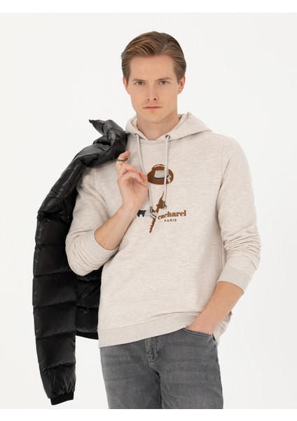 Erkek Bej Melanj Regular Fit Pamuk Karışımlı Kapüşonlu Sweatshirt 50272475-VR156 modelleri