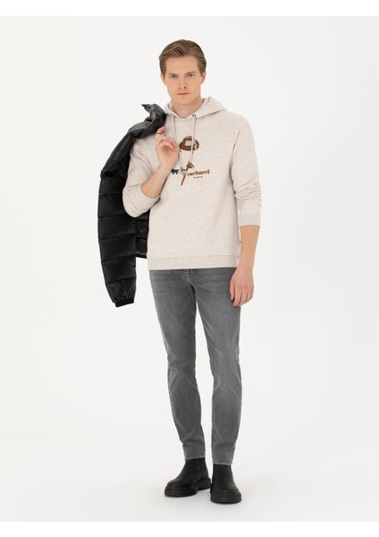 Erkek Bej Melanj Regular Fit Pamuk Karışımlı Kapüşonlu Sweatshirt 50272475-VR156 fırsatları