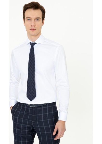 Erkek Beyaz Slim Fit %100 Pamuk İtalyan Yaka Klasik Gömlek 50250845-VR013