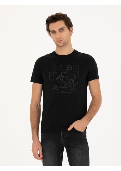 Erkek Siyah Slim Fit Bisiklet Yaka T-shirt 50284843-VR046