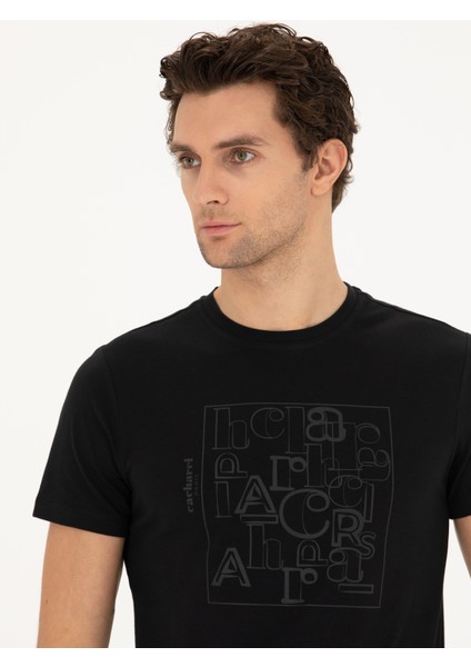 Erkek Siyah Slim Fit Bisiklet Yaka T-shirt 50284843-VR046 fiyatları