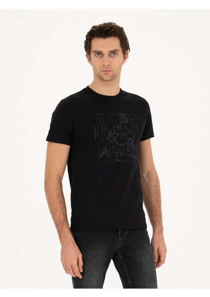 Erkek Siyah Slim Fit Bisiklet Yaka T-shirt 50284843-VR046 modelleri