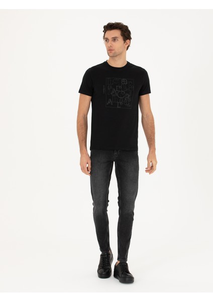 Erkek Siyah Slim Fit Bisiklet Yaka T-shirt 50284843-VR046 fırsatları