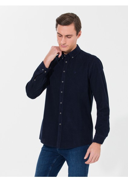 Erkek Lacivert Slim Fit Uzun Kollu Gömlek 50257239-VR033 fırsatları