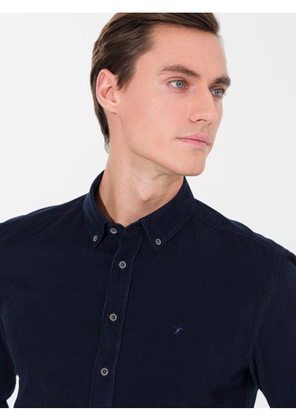 Erkek Lacivert Slim Fit Uzun Kollu Gömlek 50257239-VR033 indirimleri