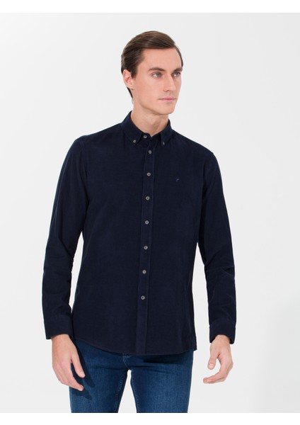Erkek Lacivert Slim Fit Uzun Kollu Gömlek 50257239-VR033