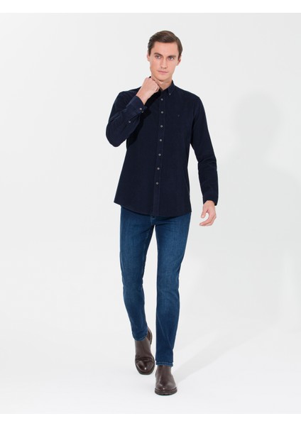 Erkek Lacivert Slim Fit Uzun Kollu Gömlek 50257239-VR033