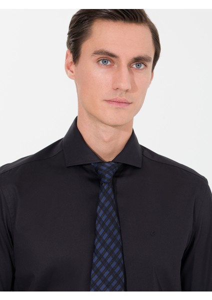 Erkek Siyah Slim Fit Uzun Kollu Basic Gömlek 50268927-VR046