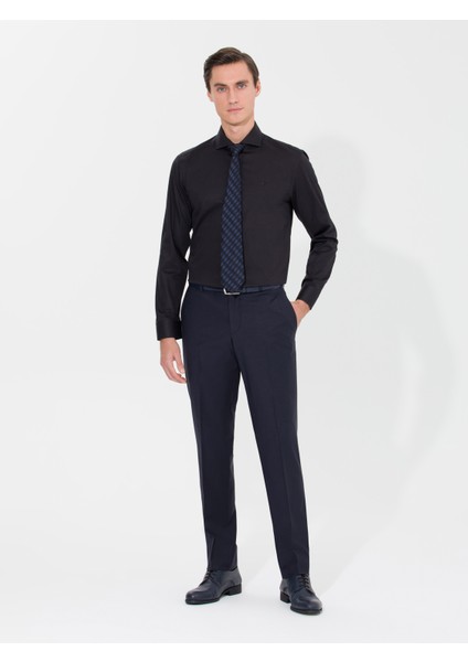 Erkek Siyah Slim Fit Uzun Kollu Basic Gömlek 50268927-VR046