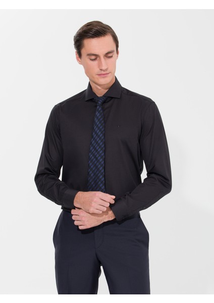 Erkek Siyah Slim Fit Uzun Kollu Basic Gömlek 50268927-VR046