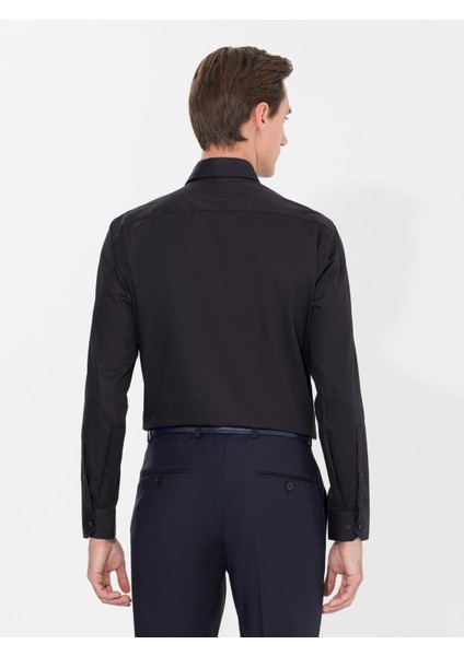 Erkek Siyah Slim Fit Uzun Kollu Basic Gömlek 50268927-VR046