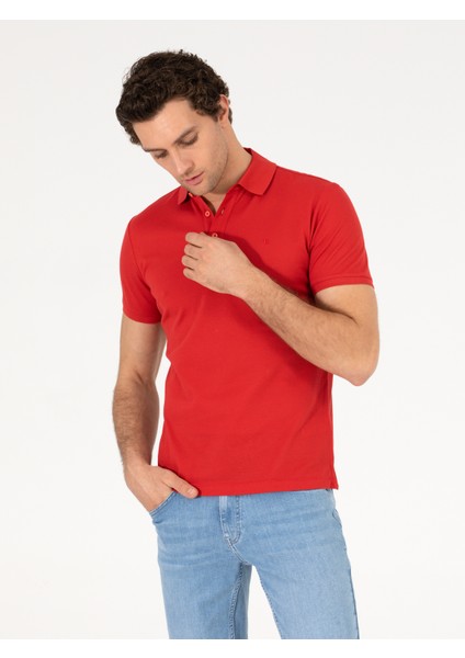 Erkek Nar Çiçeği Polo Yaka Slim Fit Basic Merserize T-shirt 50265364-VR039