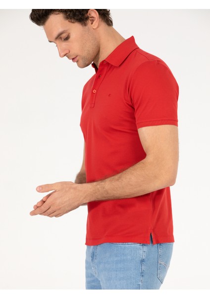 Erkek Nar Çiçeği Polo Yaka Slim Fit Basic Merserize T-shirt 50265364-VR039