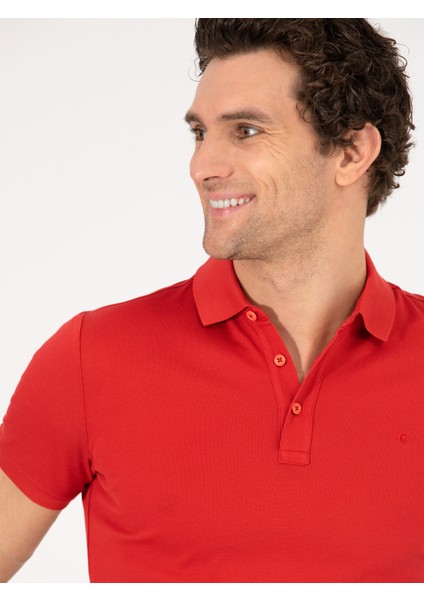 Erkek Nar Çiçeği Polo Yaka Slim Fit Basic Merserize T-shirt 50265364-VR039