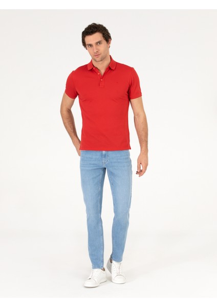 Erkek Nar Çiçeği Polo Yaka Slim Fit Basic Merserize T-shirt 50265364-VR039