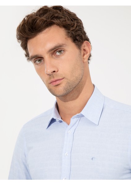 Erkek Mavi Slim Fit Uzun Kollu Gömlek 50258629-VR036