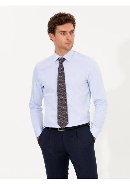 Erkek Açık Mavi Slim Fit Uzun Kollu Basic Gömlek 50268497-VR003
