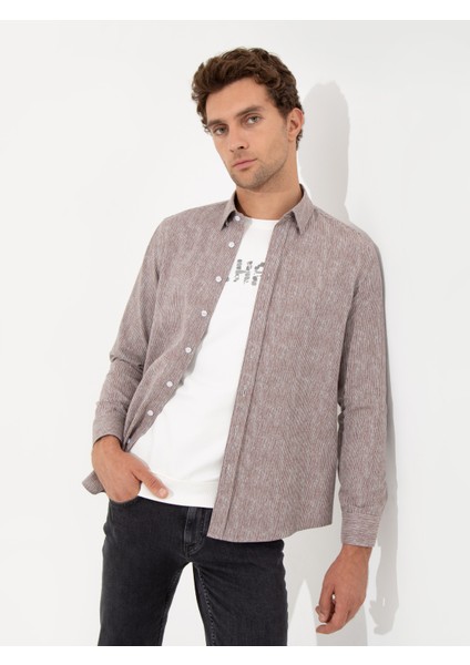 Erkek Bordo Slim Fit Uzun Kollu Gömlek 50255618-VR014