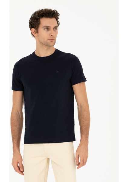 Erkek Lacivert Slim Fit Bisiklet Yaka Basic T-Shirt 50284773-VR033