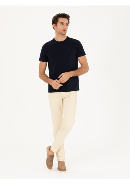 Erkek Lacivert Slim Fit Bisiklet Yaka Basic T-Shirt 50284773-VR033