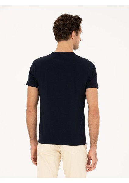Erkek Lacivert Slim Fit Bisiklet Yaka Basic T-Shirt 50284773-VR033