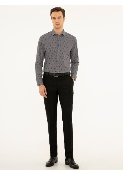 Erkek Siyah Slim Fit Uzun Kollu Gömlek 50227487-VR046
