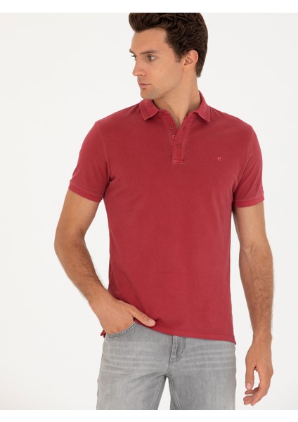 Erkek Kırmızı Slim Fit Polo Yaka T-Shirt 50266615-VR030