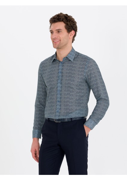 Erkek Petrol Slim Fit Uzun Kollu Gömlek 50265454-VR102