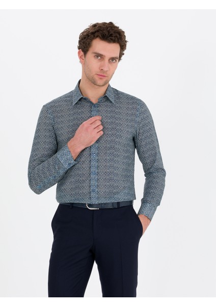 Erkek Petrol Slim Fit Uzun Kollu Gömlek 50265454-VR102