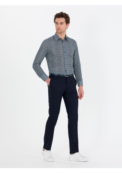 Erkek Petrol Slim Fit Uzun Kollu Gömlek 50265454-VR102